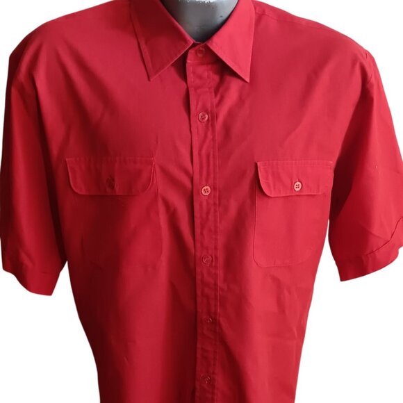 Vintage Men's Tall Large Shirt 1970s Sears Ruby Red Groovy Businessman - Picture 1 of 5